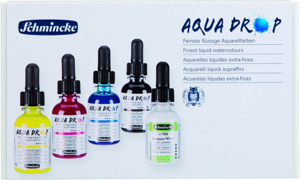 Schmincke Aqua Drop Karton-Set 5x 30ml Primärfarben + Produktbild 