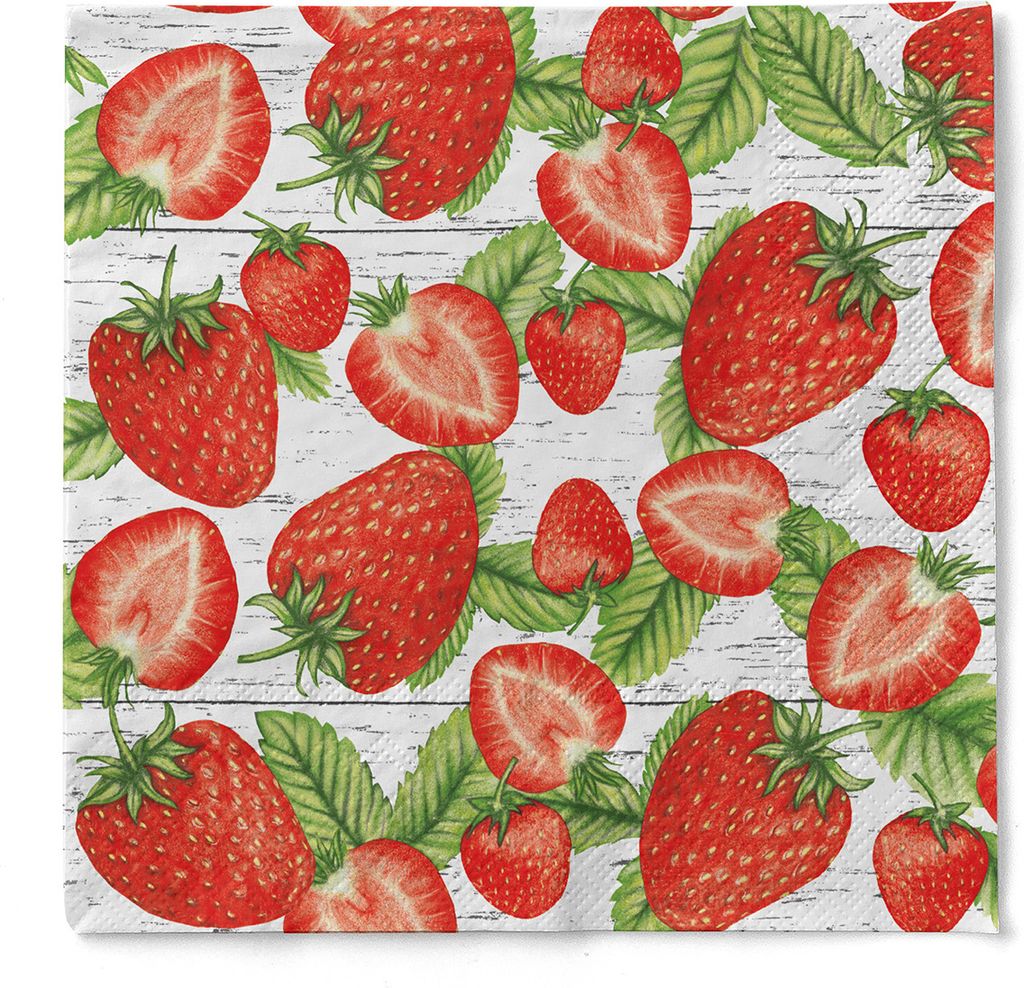 Serviette Erdbeeren aus Tissue 33 x 33 cm, 100 Stück Produktbild 