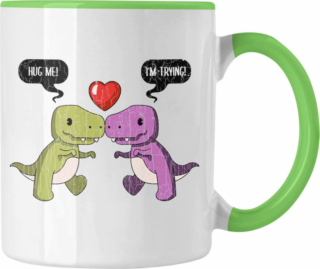 Trendation - Valentinstag Tasse Geschenk für Ihn Sie Lustig Dinosaurier Geschenkidee Becher Freund Freundin Liebe Paare (Grün)