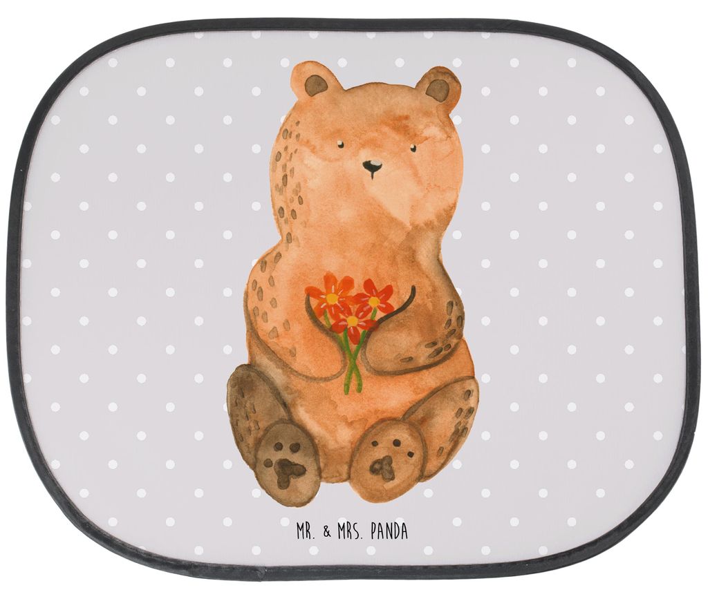 Mr. & Mrs. Panda Auto Sonnenblende Bär Dankbar - Grau Pastell - Geschenk, Teddy, Autoscheiben Sonnenschutz, Scheibenschutz, Danke, fenster, Blumen...