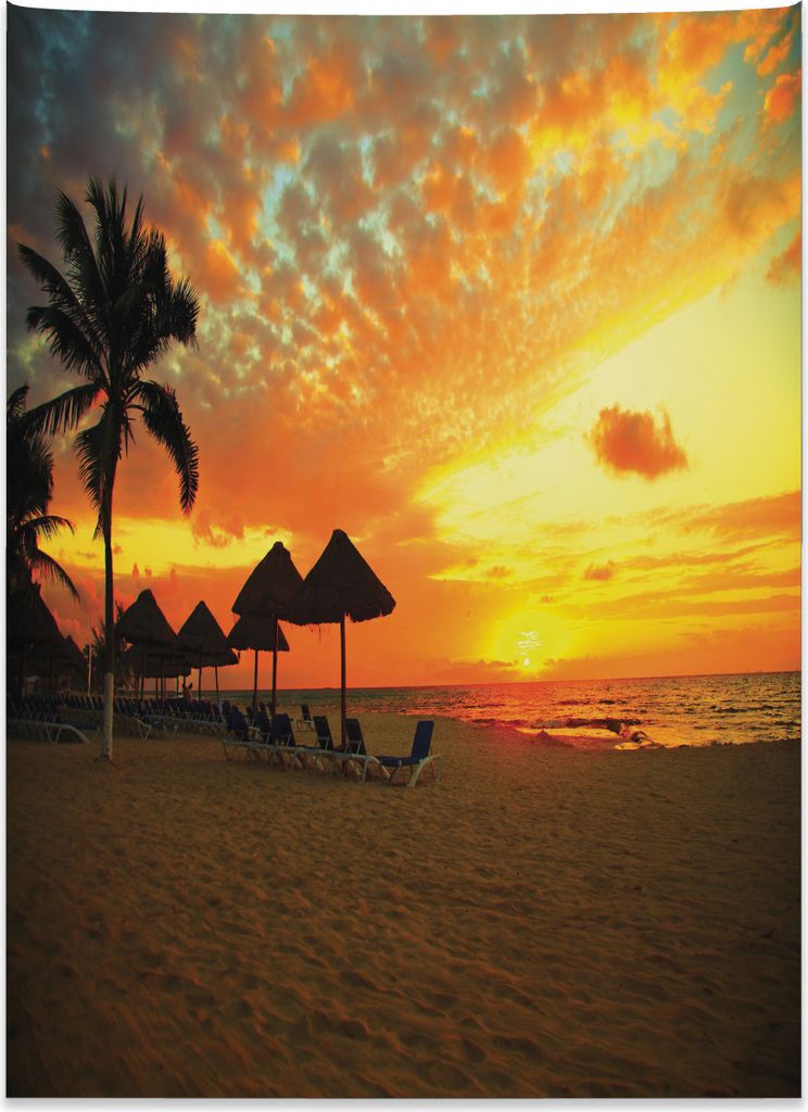 Abakuhaus Strand Wandteppich, Romantische Sonnenuntergang Landschaft aus Weiches Mikrofaser Stoff Kein Verblassen Klare Farben Waschbar, 110 x 150 ...