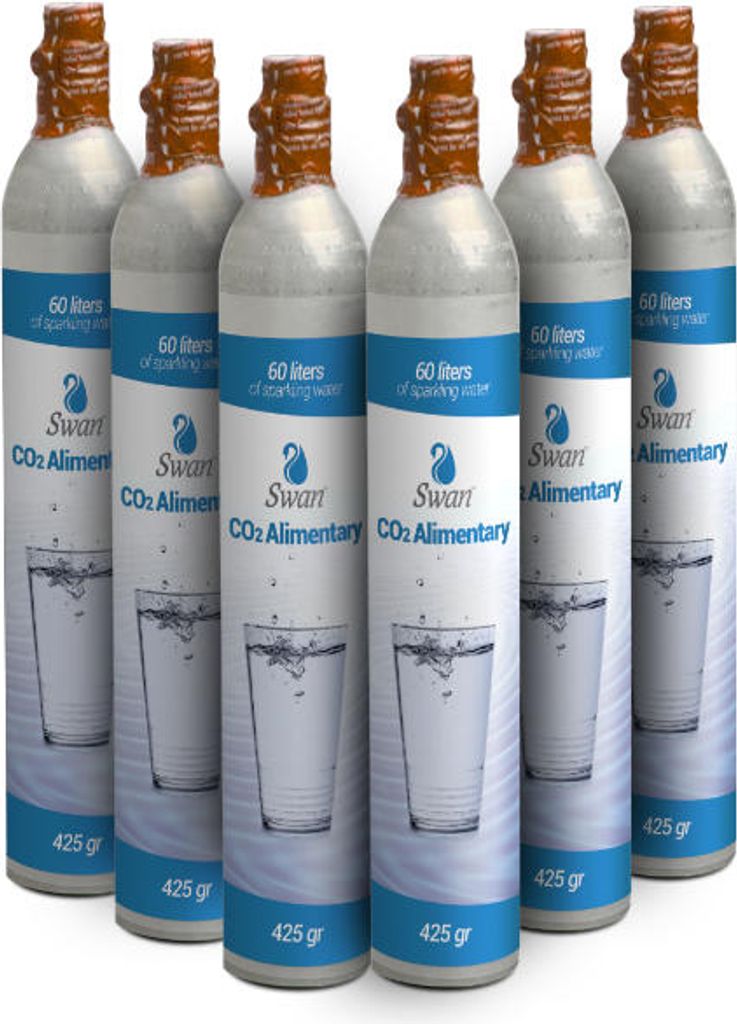 Swan Co2 Zylinder Flasche Sodastream kompatibel 425g E290 Kohlensäure für Wasserspudler wiederaufladbar, bis zu 80 Liter Sprudelwasser neu, 6 St...