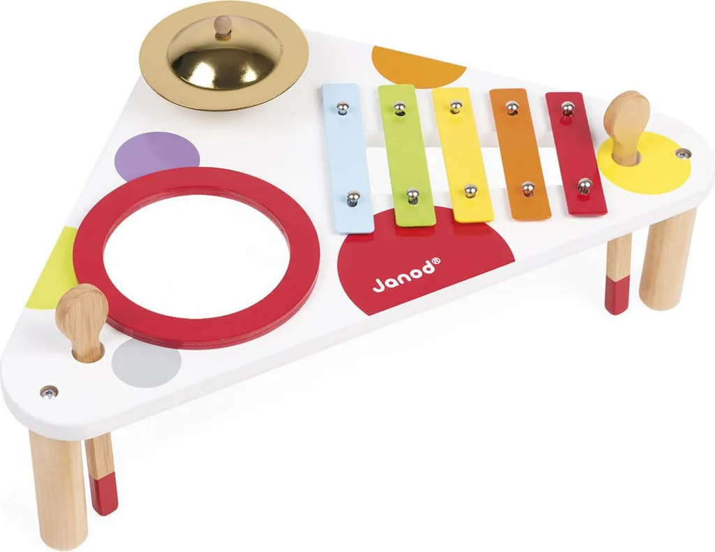 Janod Table à Musique Multicolore Confetti - Support Bois 4 Instruments