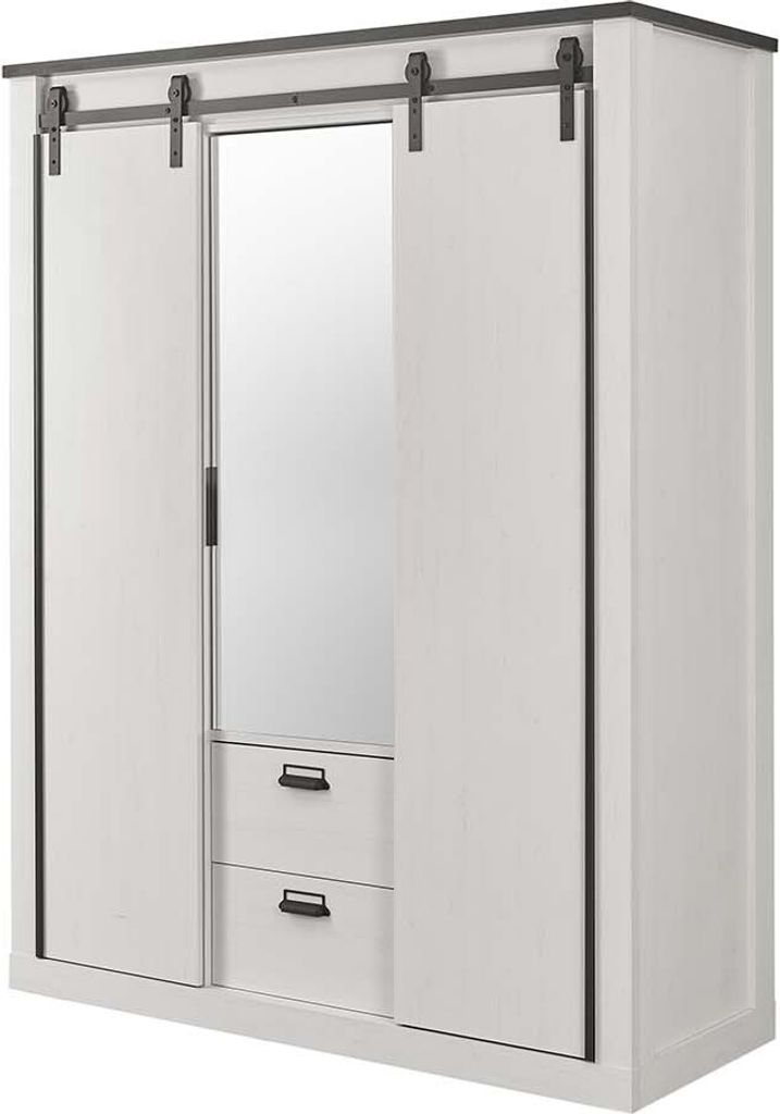 3-türiger Kleiderschrank Sherwood - Pinie Weiß