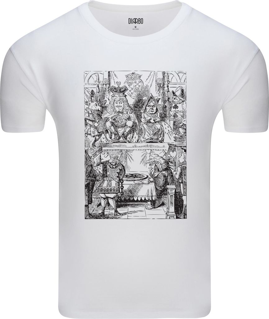 Diarbo Herren T-Shirt mit Aufdruck Alice im Wunderland König und Königin Weiß Gr.M