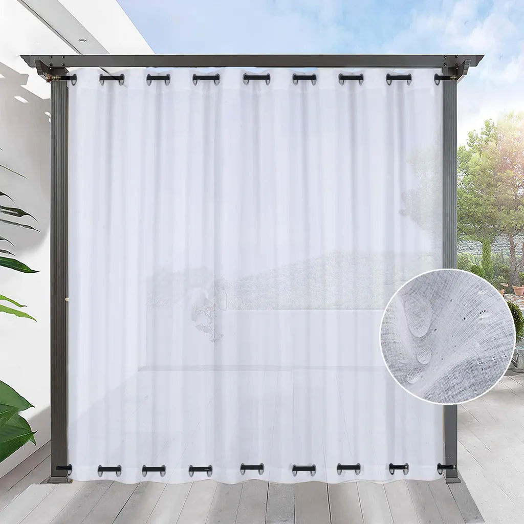 1 pezzo Tenda da esterno bianco trasparente con occhielli superiore e inferiore, impermeabile antivento tenda da giardino balcone, 254x213cm