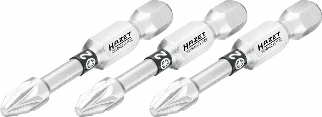 Bit 2216NSLG-PZ2/3 1/4 Zoll (6,3 mm) Sechskant massiv Pozidriv Profil PZ 3-teilig SW PZ2