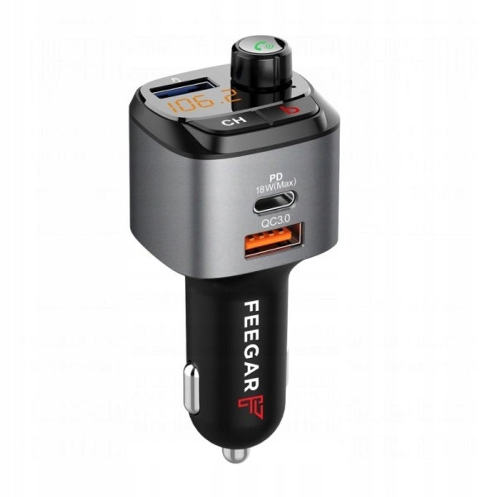 A close-up studio shot of a car charger.