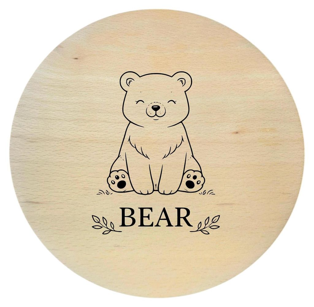 Buchenholzbrett mit Teddybärgravur – Holzbrett für Kinder, 20 cm