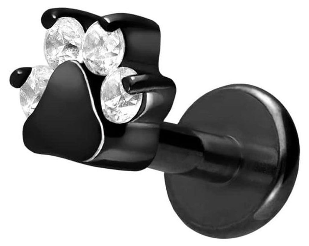 Ohrpiercing, Nasenpiercing Titan Labret mit Innengewinde KRISTALLPFOTE Schwarz Stablänge: 5mm | Stabstärke: 1,2mm