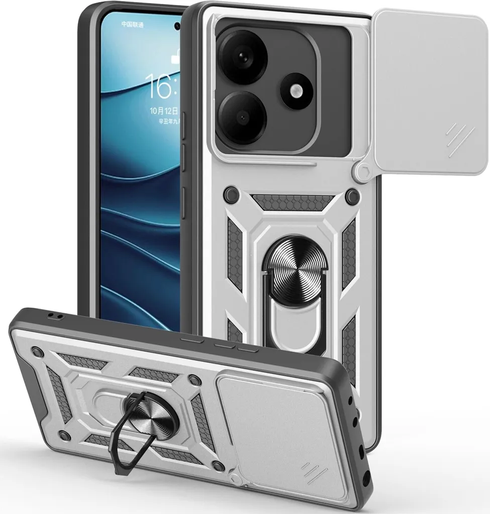 Cover Redmi Note 14 5G con Anello Magnetico e Bumper TPU Argento