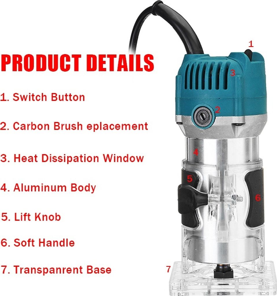 MUSTOOL 3KW Elektrická frézka Jednoruční frézka Stolní Obrázek produktu 6