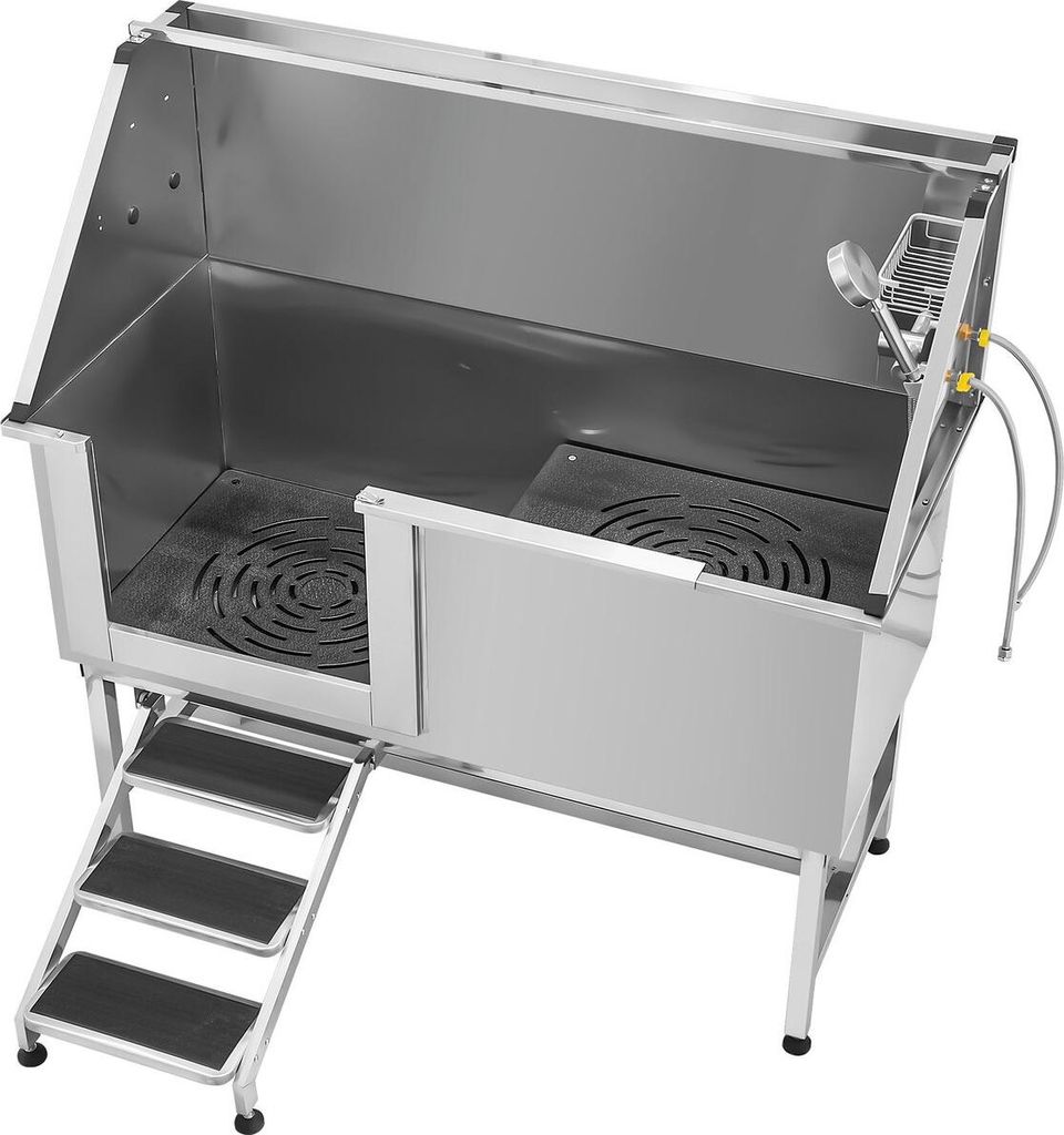 157,5 cm Hundepflege-Badewanne aus Edelstahl mit Treppe und Wasserfilter links