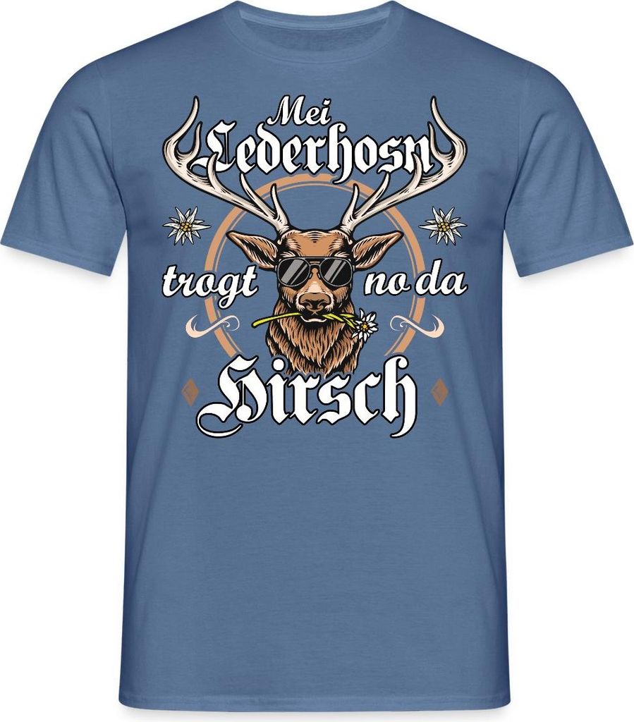 Spreadshirt Mei Lederhosn Trogt No Da Hirsch Wiesn Männer T-Shirt, S, Taubenblau