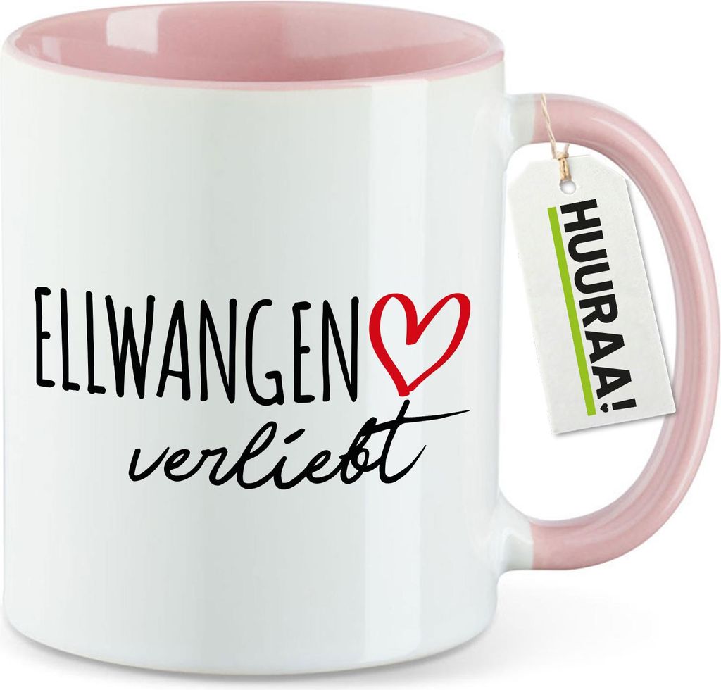 Huuraa Kaffeetasse Ellwangen Jagst verliebt 330ml Rosa Keramik Kaffeebecher Geschenkidee