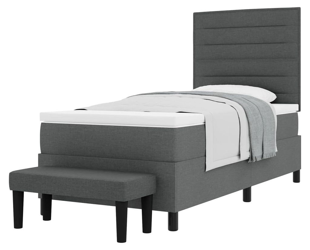 Boxspringbett mit Matratze und Bank Dunkelgrau 90x200 cm Stoff Gästebett Familienbett