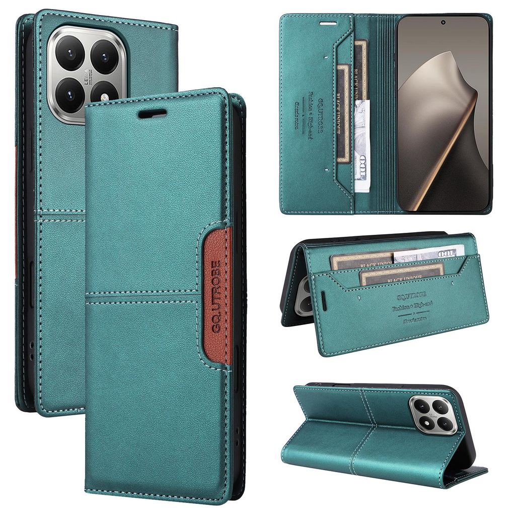 Handyhülle für Xiaomi 15T Hülle, Leder Flip Wallet Kartenfach Stand Schutzhülle Grün