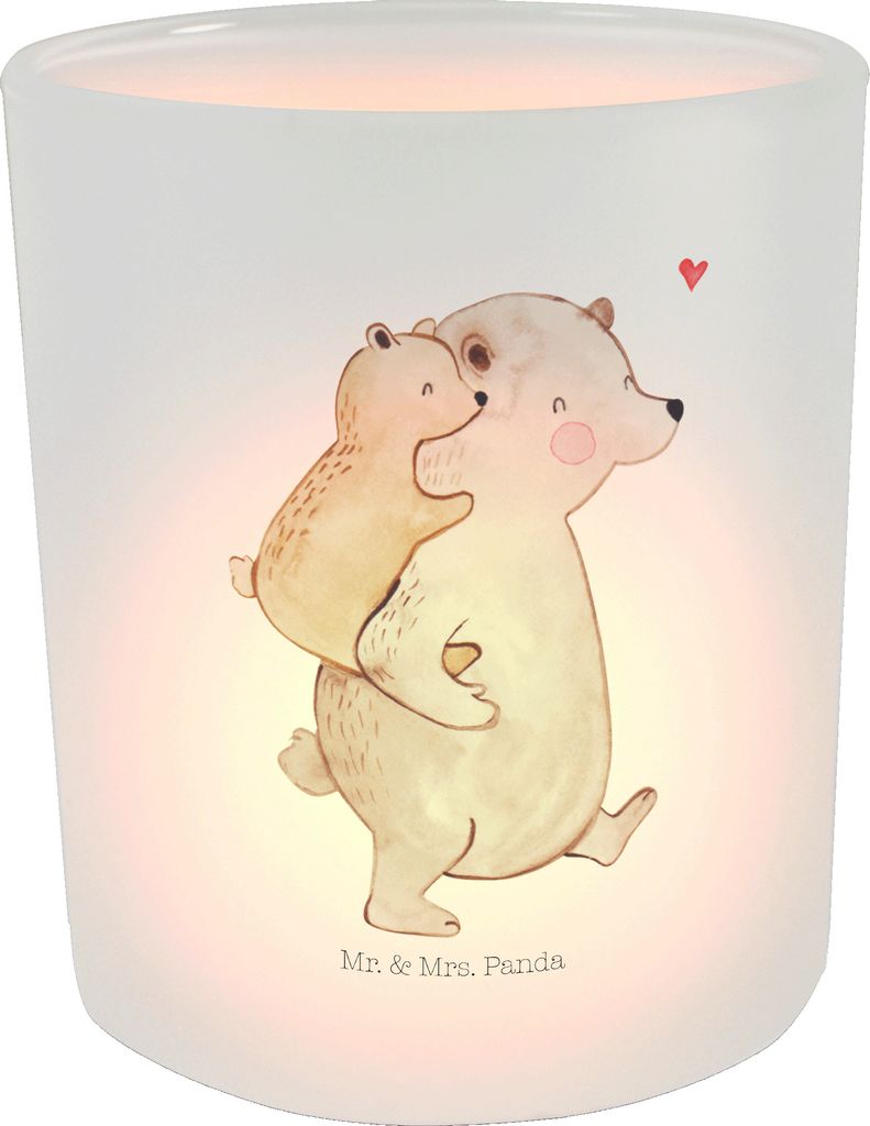 Mr. & Mrs. Panda Glas Windlicht Papa Bär - Transparent - Geschenk, Kerzenhalter, Vatertag, Teelichthalter, Muttertag, Geburtstag, aus