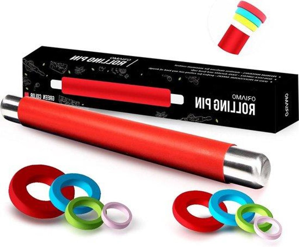 Silikonige Pizza-Deegroller - BPA-frei - für Pizza und alle anderen Teigwaren - rot - Geschenkverpackung