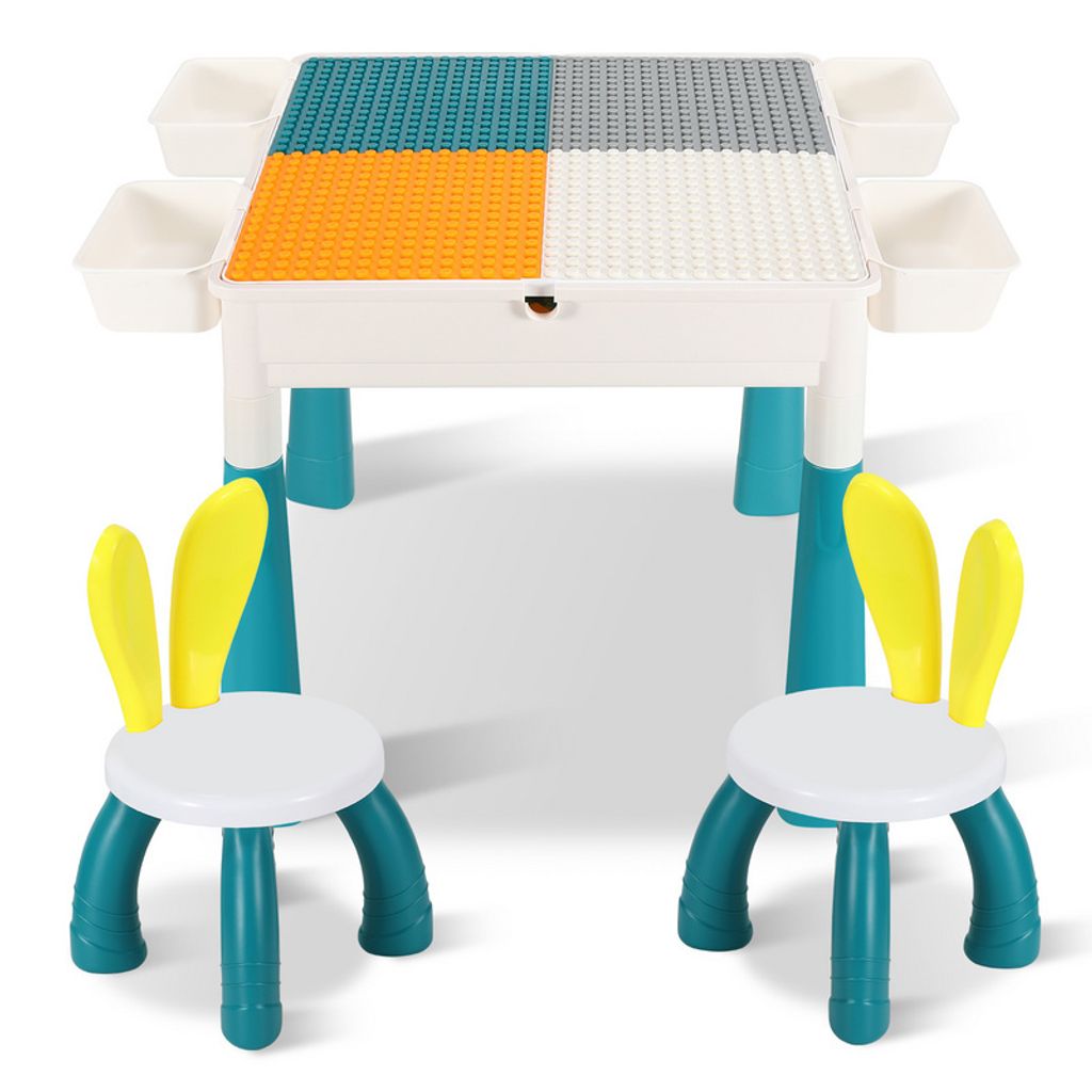 TolleTour Kindertisch Mit Stühle Mit 251 Stück Bausteine Kindermöbel set Kindertisch Kleinkind Spieltisch Mehrzweck Tabelle Zum