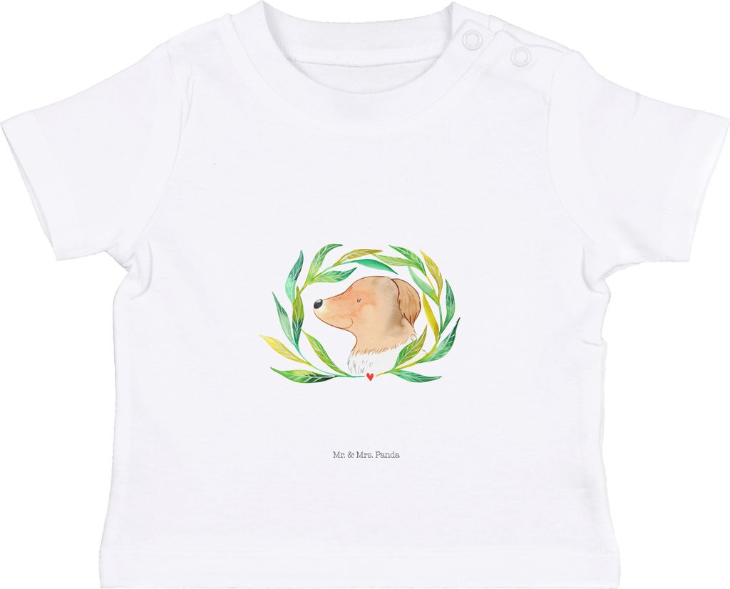 Mr. & Mrs. Panda Babyshirt Hund Blumen 6. - 12. Monat - Weiß - Geschenk, Hundeliebe, T-Shirt, Kinder Top, Selbsttherapie, Kleinkind, Hunde, Baby, ...