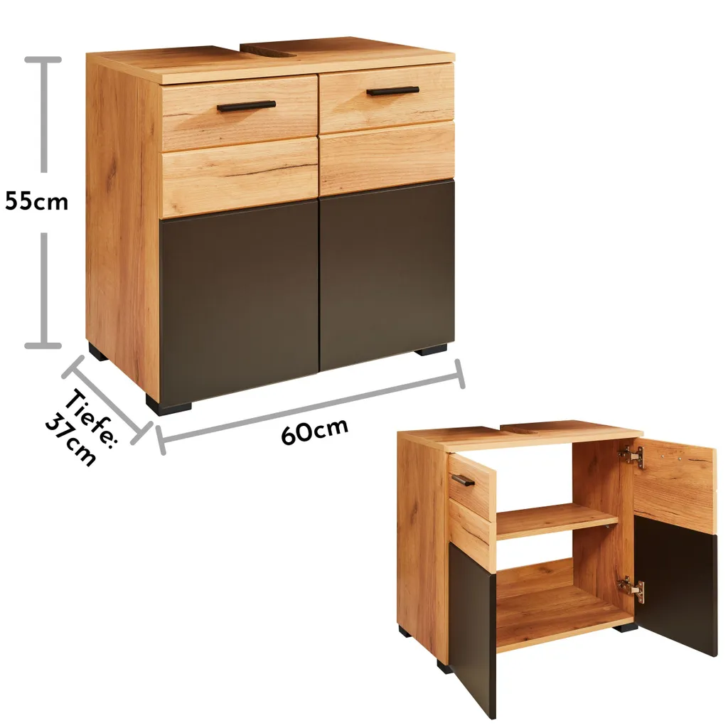 Meuble sous vasque 60cm Chêne Artisan et Noir mat - Modèle Riom