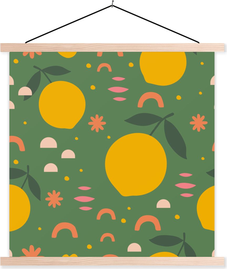 MuchoWow Textilposter Zitrone - Frucht - Rosa 120x120 cm mit holzfarbenen Rahmen - Textil-Poster