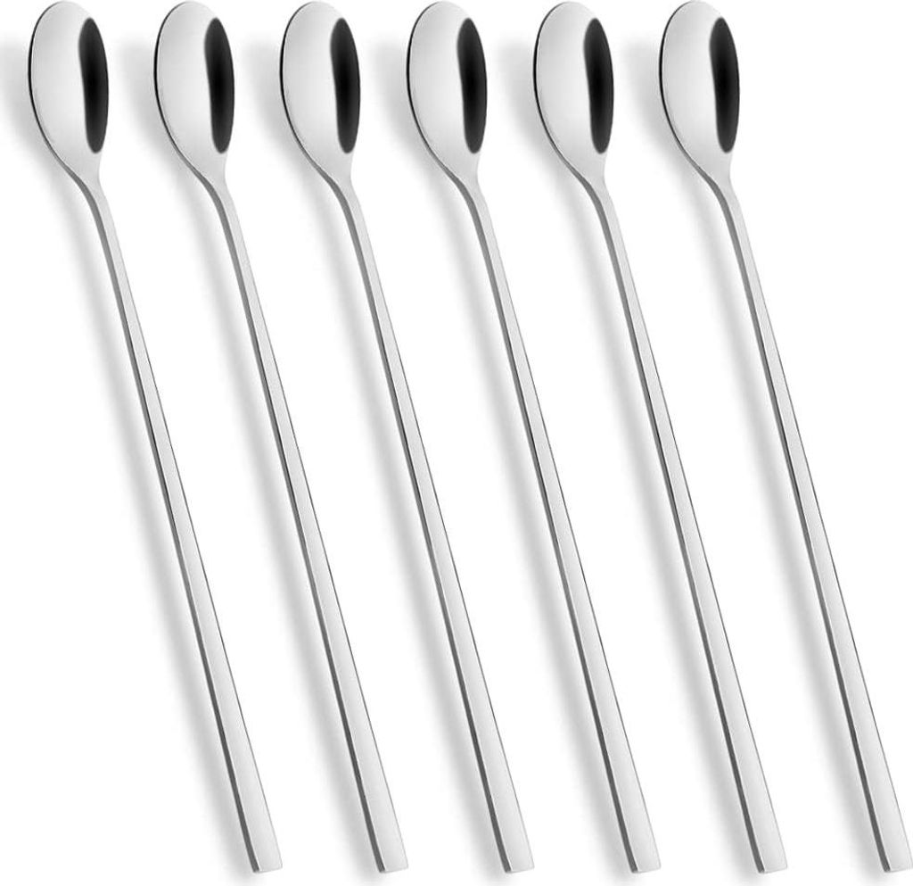Latte Macchiato L?ffel Set, 6-teilig, 20cm langem Griff Eisl?ffel lang Rš¹hrl?ffel aus Edelstahl Ideal fš¹r Eiskaffee Eistee Milchshake Eisbech...