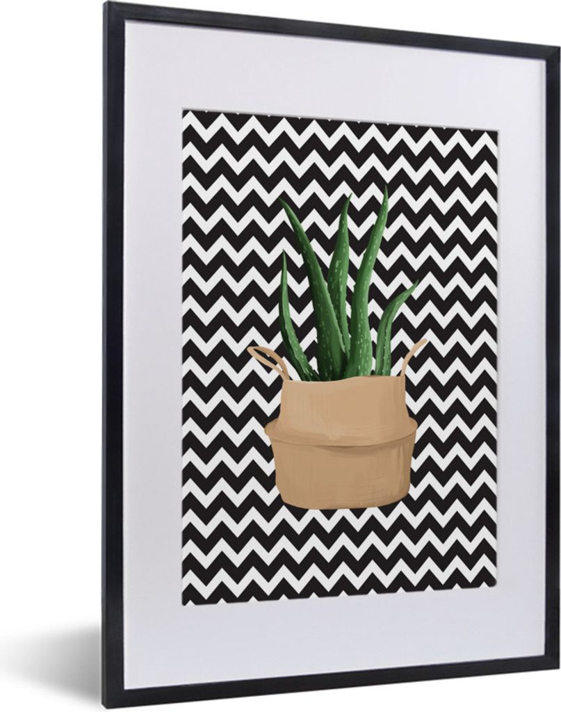 MuchoWow MuchoWow Gerahmtes Poster Zimmerpflanzen - Aloe Vera - Blumentopf 30x40 cm - Poster mit zchwarzem Bilderrahmen - Wandposter Schlafzimmer