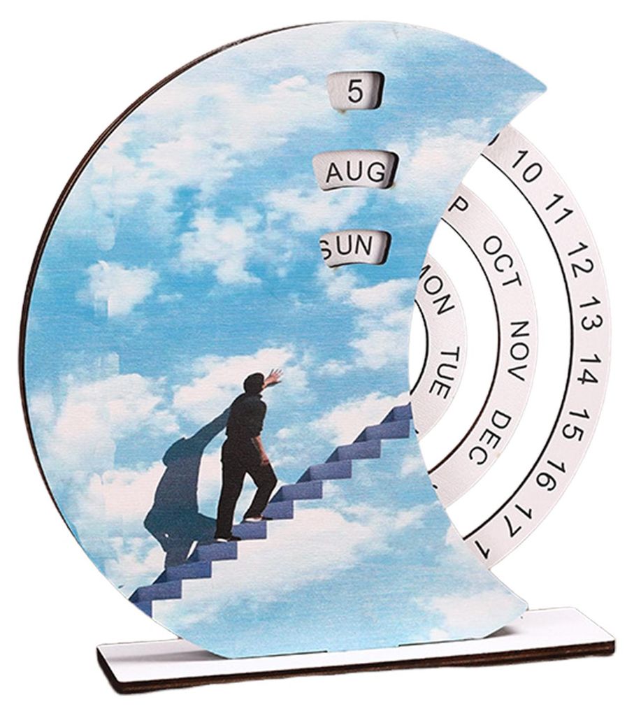 Ewiger Kalender aus Holz mit drehbaren Blöcken – Schreibtisch-Organizer, süßes Motivationsgeschenk für Studenten, kreatives Homeoffice-Access...