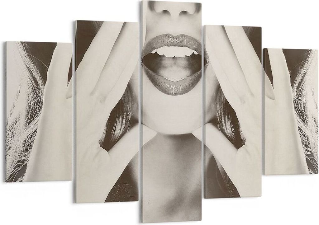 Bild auf Leinwand - Leinwandbild - 5 Teile - Frau Mund Geheimnis - 150x100cm - Wand Bild - Wanddeko - Wandbilder - Leinwanddruck - Bilder - Wanddek...