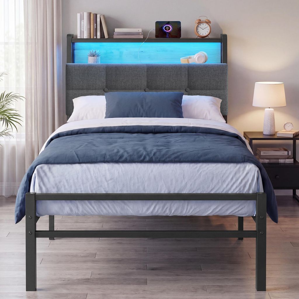 VASAGLE Bettgestell 90 x 200 cm mit Stauraum, Metallrahmen, Produktbild 
