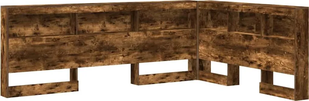 Tête de lit fonctionnelle chêne fumé 135 cm avec niches de rangement
