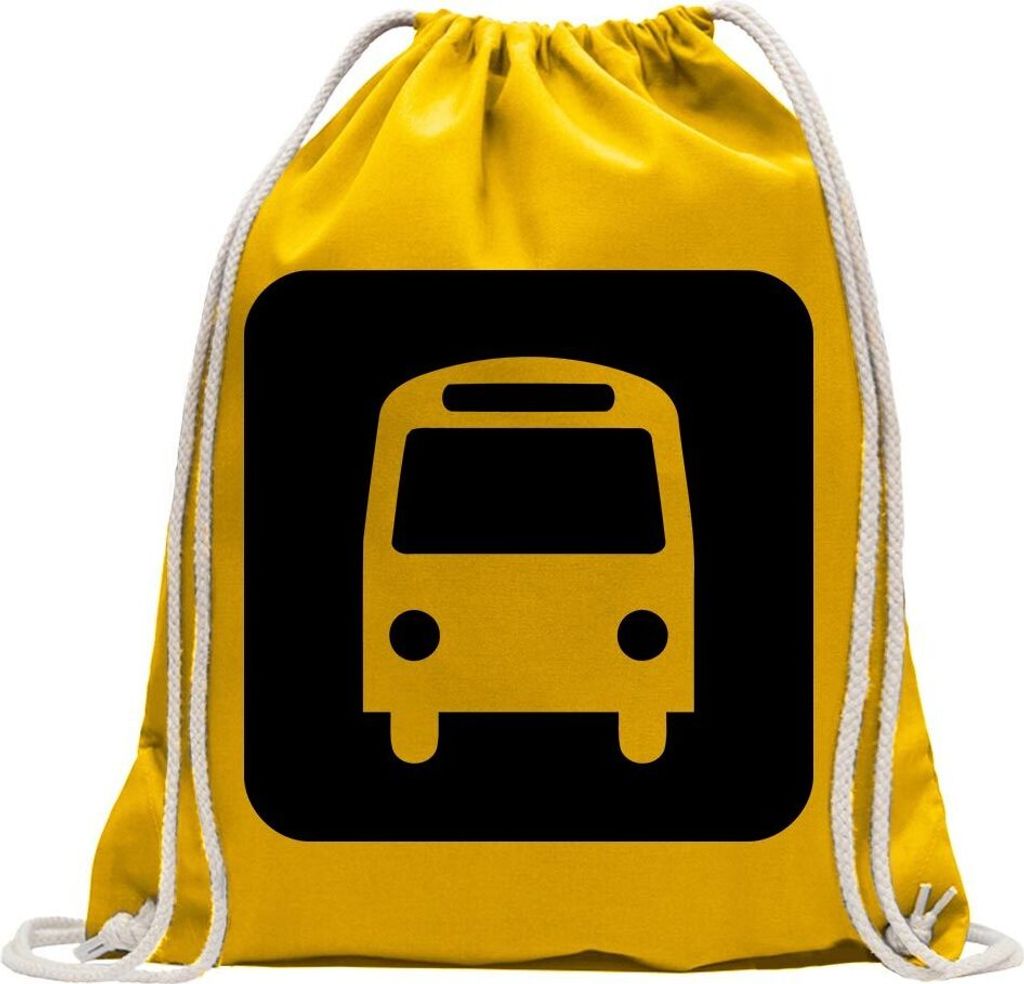 Kiwistar - Turnbeutel - gelb - Bushaltestelle Schedule Piktogramme - Fun Rucksack Sport Beutel Gymsack Baumwolle mit Ziehgurt
