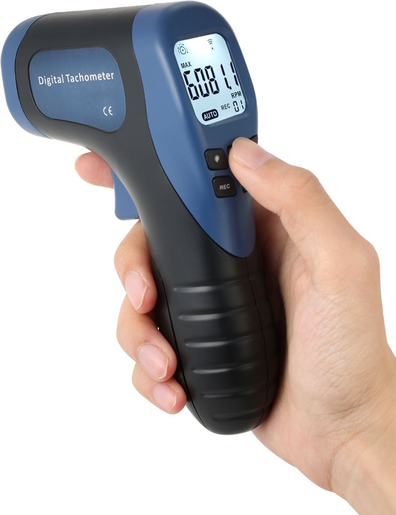 ThreeH Digitaler Tachometer – Berührungslose & Kontakt-Drehzahlmessung Bis 99.999 RPM, Mit Hintergrundbeleuchtung & Batterie