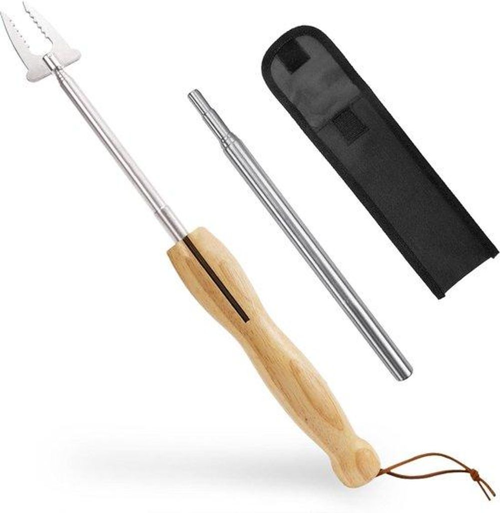 Grillspiezen aus Edelstahl, teleskopische Blasrohr, hohles Holzgriff, 81 cm, für Camping, BBQ, Grill.