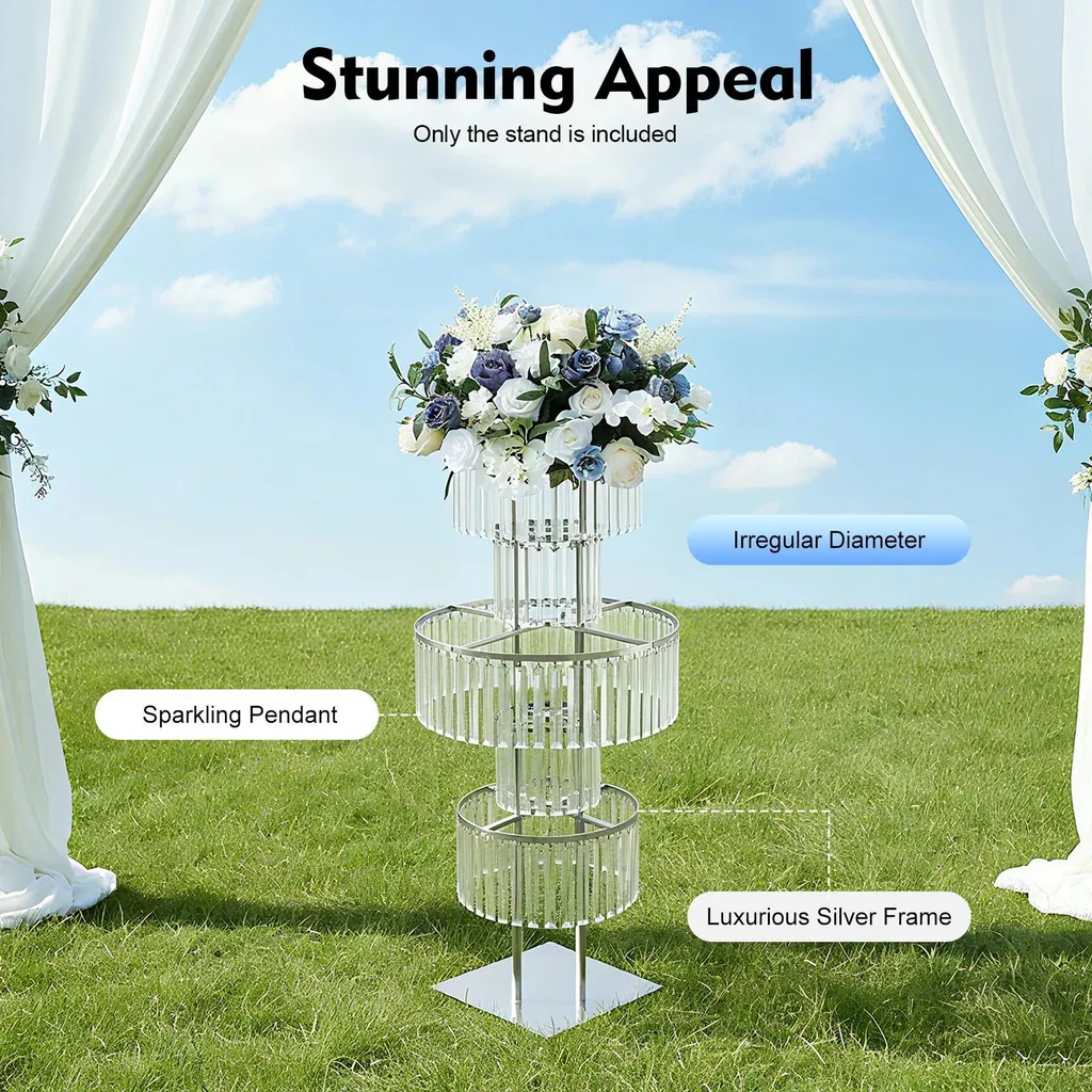 Support de fleurs à étages transparent aspect cristal pour décor mariage