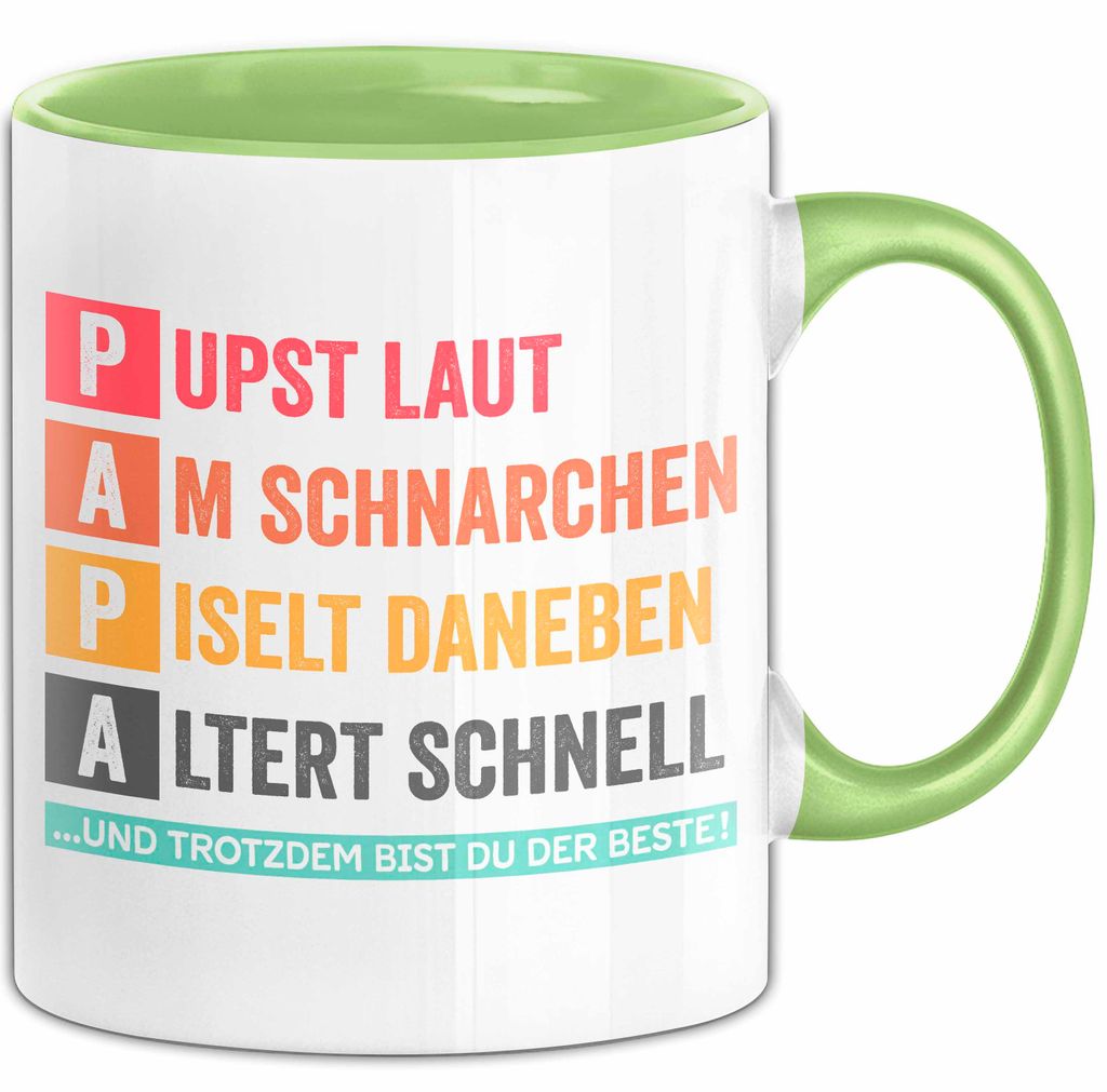 Papa Vatertag Tasse Geschenk Lustige Geschenkidee Spruch Pupst Laut Am Schnarchen Pisel Daneben (Grün)
