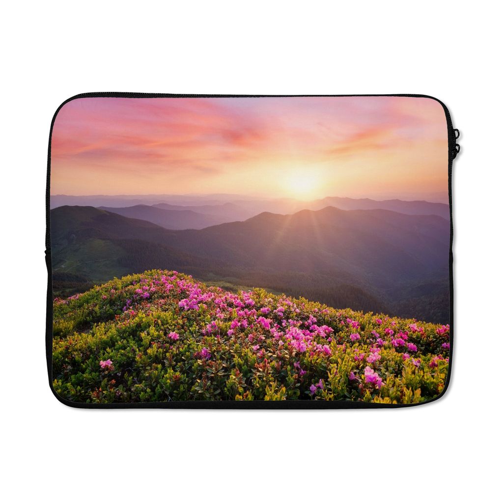 MuchoWow Laptop Hülle 17 Zoll Laptoptasche Blumen - Berg - Sonnenuntergang - Landschaft - Zipper - Schutzabdeckung