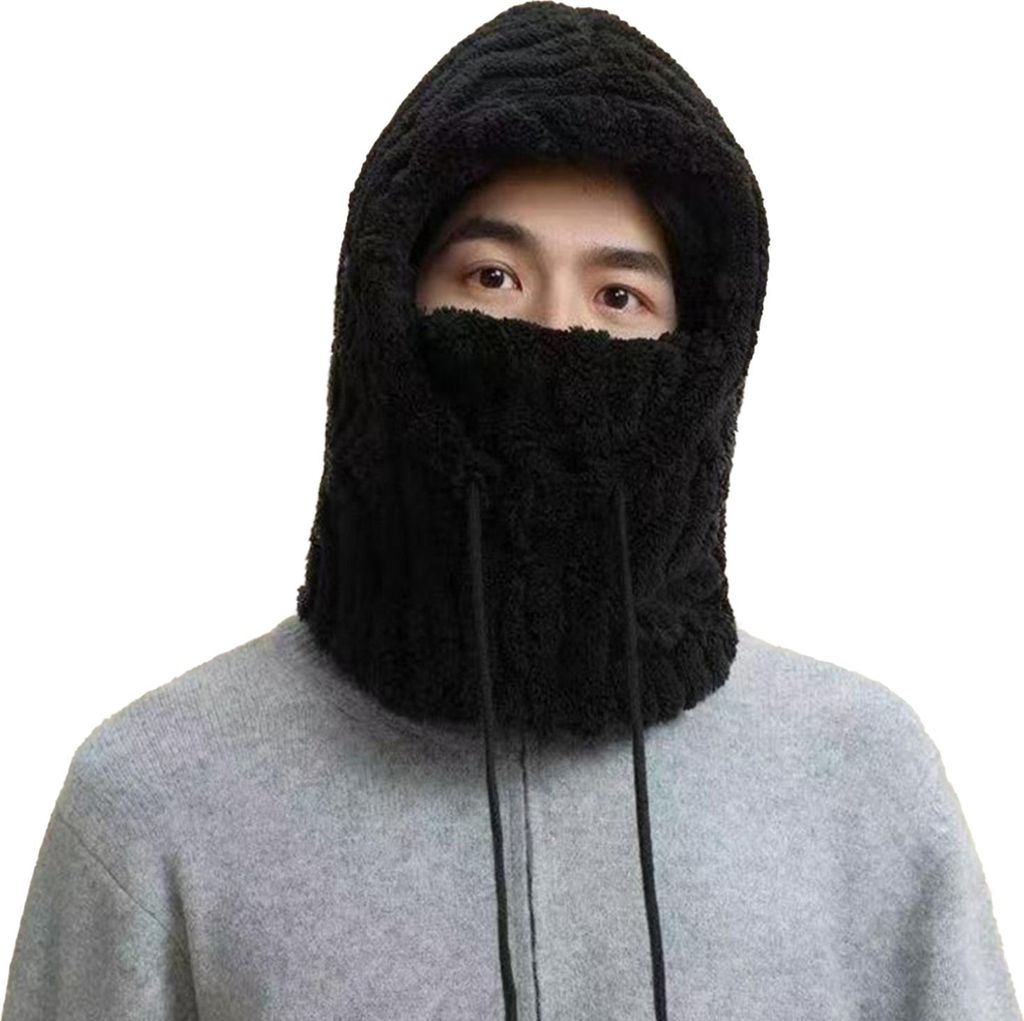 Fleece-Sturmhaube für Damen, Winter-Set, einteilig, Mütze und Schal, winddicht, Ski-Gesichtspolster, wärmender Nackenwärmer für kaltes Wetter