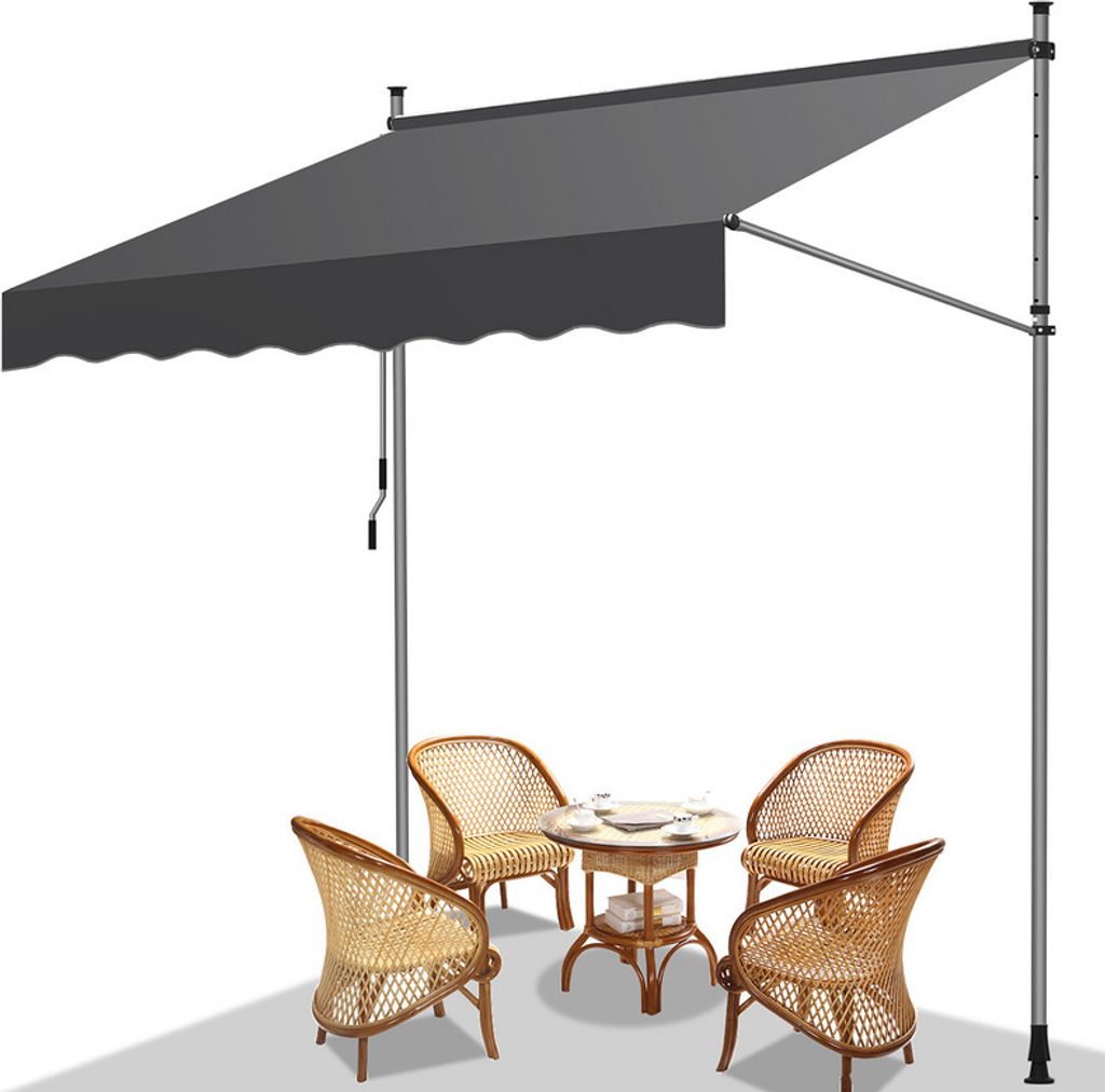 Yakimz Markise Klemmmarkise Balkonmarkise ohne Bohren-höhenverstellbar Sonnenmarkise UV-beständig & wasserabweisend 250cm Grau