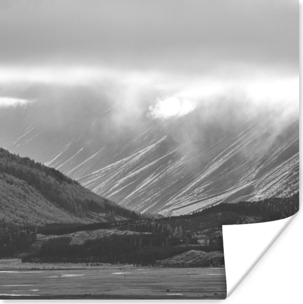 MuchoWow Poster Neuseeland - Berg - Schwarz - Weiß 30x30 cm - Wandposter - Printing