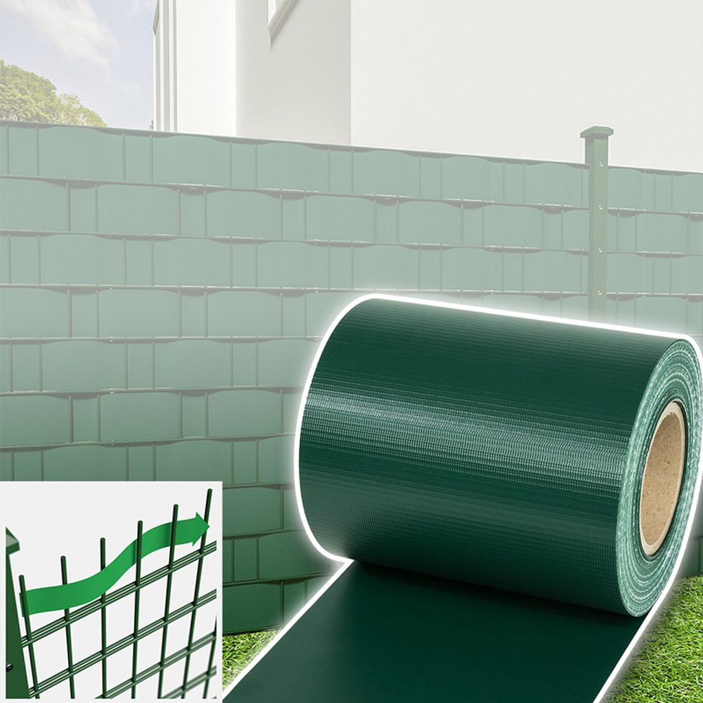 Yakimz Sichtschutzstreifen Verschiedene Doppelstabmatten PVC Zaun Folie Gartenzaun Reflexionsarm mit Clips 70m x 19cm Grün