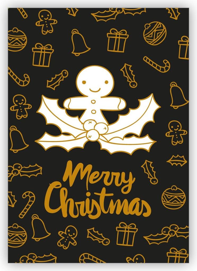 4x Süße Retro Weihnachtekarte im Tafel Look mit Lebkuchen Mann: Merry Christmas