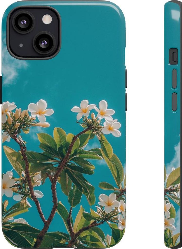 Weiße Frangipani-Blüten mit grünen Blättern – Hülle Kompatibel mit iPhone 13