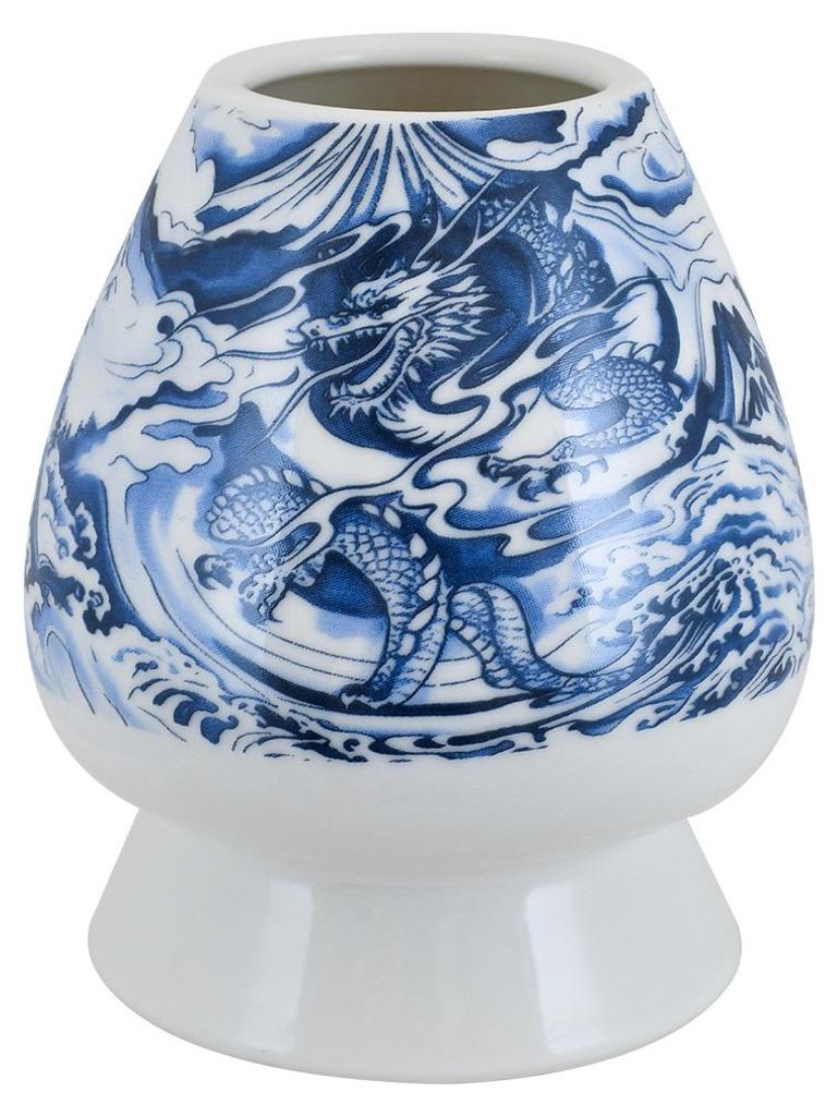 Cebador - Matcha Chasen Halter Kusenaoshi Dragon 7,5cm - Bewahrt Die Form Der Matcha besen - Aus Keramik - Blau Weißes Drachen Motiv - Handwäsche