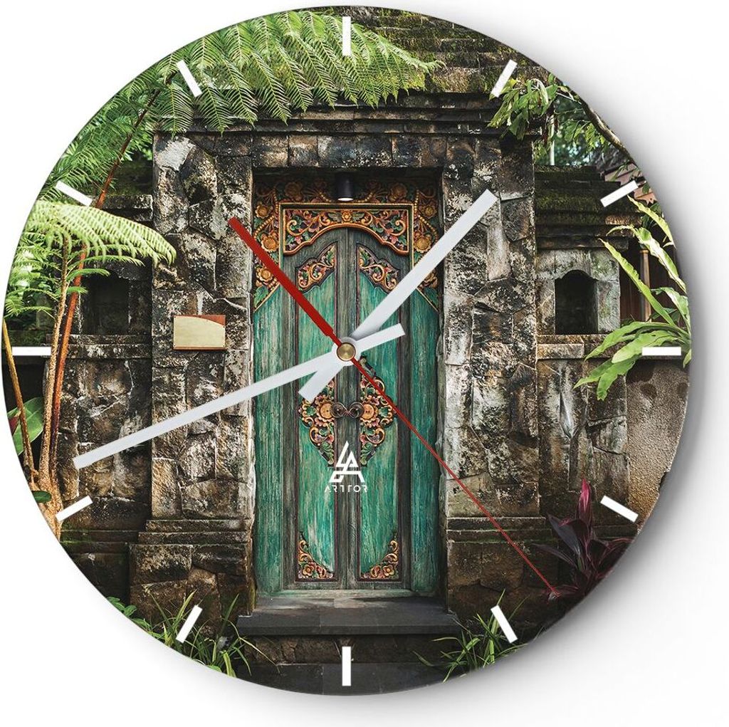 Wanduhr - Rund - Glasuhr - Tor Tür Grün - 30x30cm - Schleichendes Uhrwerk - Lautlos - zum Aufhängen bereit - Dekoration Modern - Wanddekoration ...