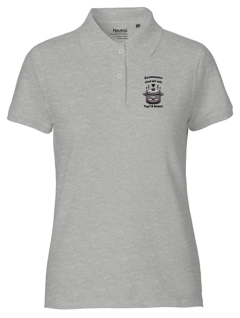 Huuraa Damen Polo Shirt Zusammen sind wir Dopf und Deckel XS Sport Grey Bio Baumwolle Fairtrade Poloshirt Geschenkidee