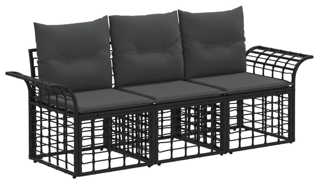 vidaXL Outdoor-Sofagarnitur 3 pcs Schwarz und Dunkelgrau Polyester