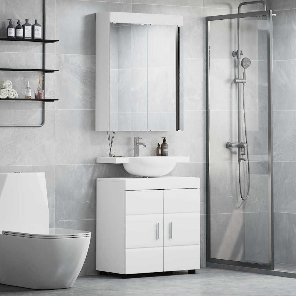 "Schlussverkauf" Badezimmermöbel-Set(Badschrank) - moderne-desgin - mit Regal mit Tür TULUM Weiß Holzwerkstoff C9261
